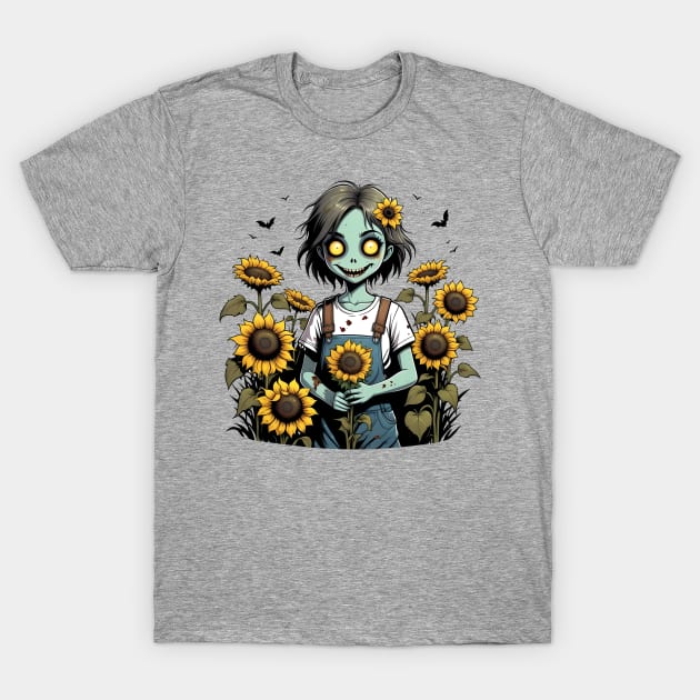 Cute Zombie in Sunflowers T-Shirt by ArtfulTat